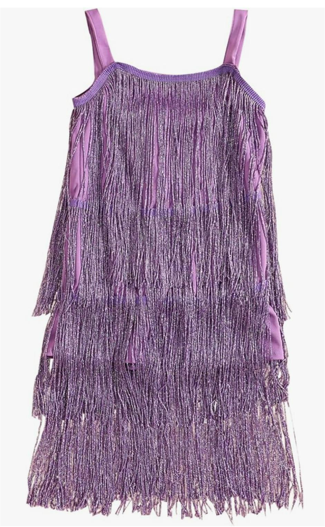Qiylii Kid Girls Sequin Fringe Tassel Dress Sleeveless Dance Twirly Dresses Sparkly Latin Dress Concert Outfit Gift Children, 9-10yrs