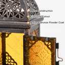 Candle Lanterns Decorative Indoor & Outdoor, 12'' Vintage Moroccan Hanging&Tabletop Lantern, Christmas Halloween Metal Candle Holder for Home Front Porch Patio Decor (Amber)