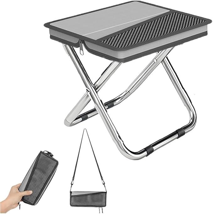 2-in-1 Collapsible Camping Stool & Sling Bag / 220LB Load Capacity Folding Portable Fishing Stool/Collapsible Stool for Camping, Hiking, Fishing, Gardening & Beach Outdoor Activities (Grey)