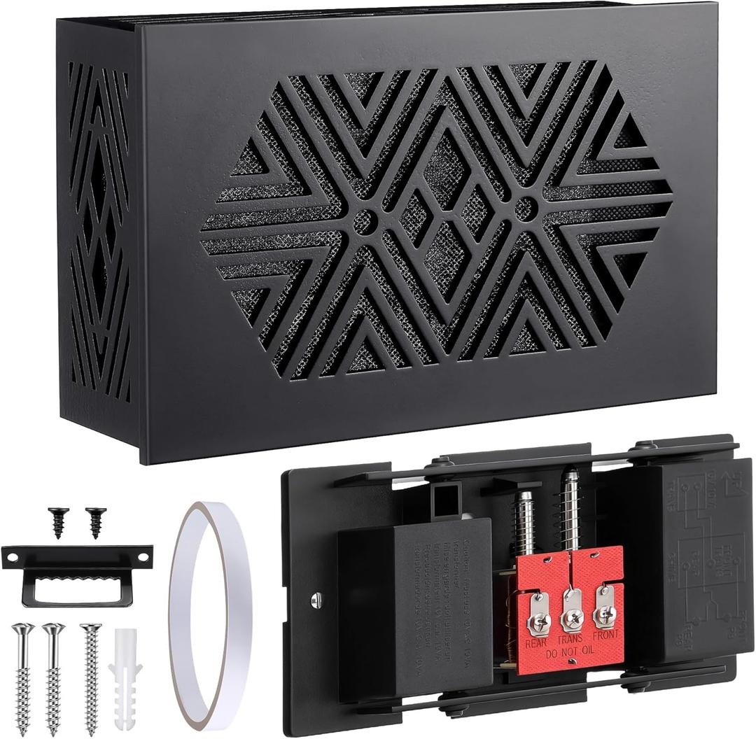 Doorbell Chime Box Wired, 16V 10VA Wired Mechanical Doorbell Chime with Wooden Cover, Front and Rear Door Bell Chimes for Home Wall Inside with Screws & Adhesive Tape, Two Loud Sounds(Black)