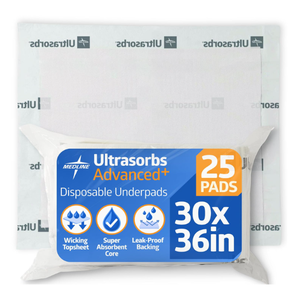 Medline Ultrasorbs Drypads, 30" x 36", 25 Count, Super Absorbent Disposable Bed Pads, Large Incontinence Bed Pads, Chucks Protective Underpads, 10 Times More Absorbent, For Adults, Elderly