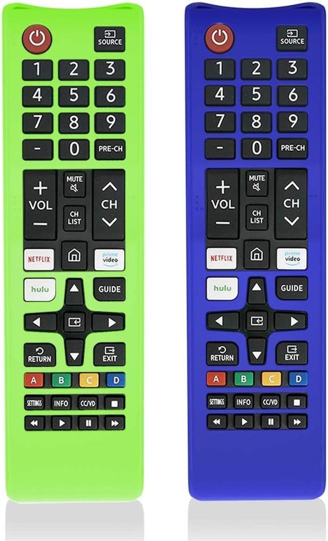 2 Pcs Silicone Cover for Samsung Remote, Alquar Protective Shockproof Case Compatible with Samsung Smart TV Remote BN59-01301A Bn59-01315A Bn59-01199F -with Lanyard (Blue+ Glowing Green)