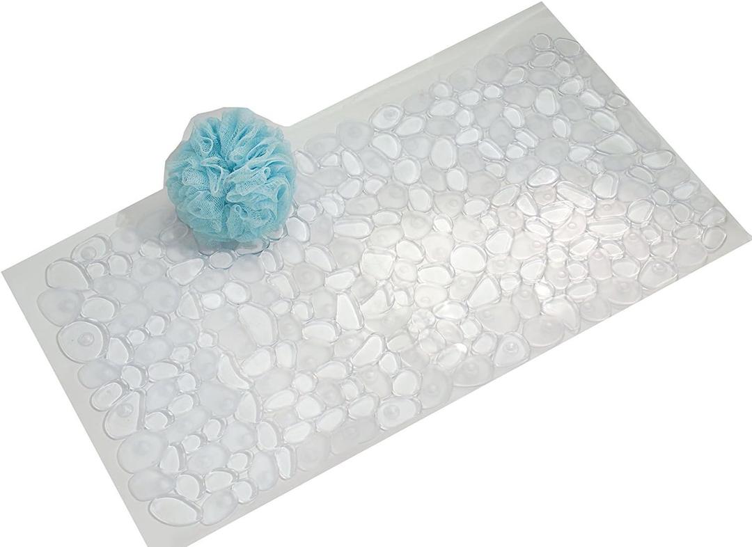 iDesign Pebblz Suction Non-Slip Bath Mat for Shower, Bathtub, Stall, 13.75" x 26.5", Clear