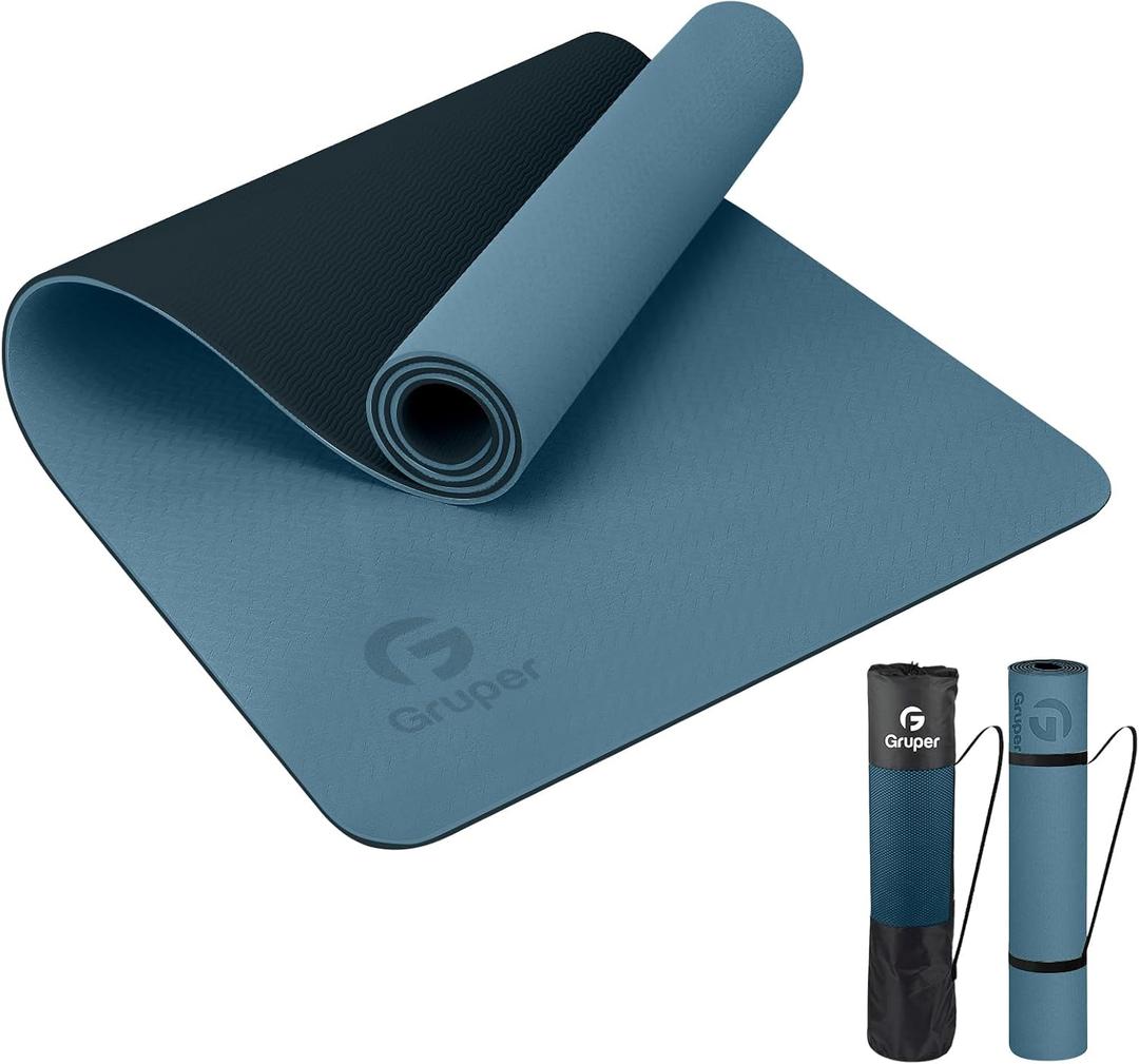 Yoga Mat Non Slip, Eco Friendly Fitness Exercise Mat with Carrying Strap,Pro Yoga Mats for Women,Workout Mats for Home, Pilates and Floor Exercises (0.24*24*72 Inches, Grey Blue / Black)