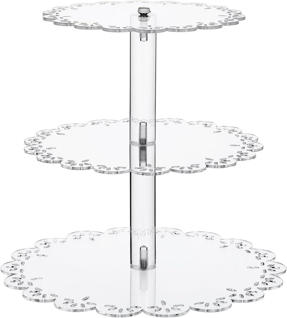 Acrylic Cupcake Stand 3 Tier Clear Dessert Tower Holder for 24 Cupcakes Round Transparent Display Cupcake Stand Table Centerpiece for Wedding Baby Shower Birthday Party Supplies,  3 Tier Acrylic Cupcake Tower