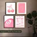 3 x Pink Coquette Trendy Preppy Wall Art Prints, Pink Bow Disco 8 Ball Cherry Wall Decor Posters for Girls Bedroom Dorm 11 X 14 Inch(UNFRAMED) (Black)