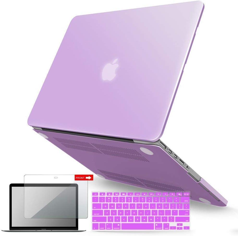 IBENZER Compatible with MacBook Pro 13 Inch Case 2015 2014 2013 end 2012 A1502 A1425, Hard Shell Case & Keyboard Cover & Screen Protector for Old Version Apple Mac Retina 13, Purple, R13PU+2A