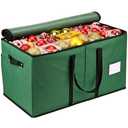 Christmas Ornament Storage Box, Mrrihand Xmas Decoration Organizer with Adjustable Dividers - Storage Container Keeps 128 Holiday Ornaments 3-Inch, Dual Zipper Closure, 600D Tear-Proof Material(Green)