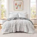 Madison Park Soft Plush Comforter Long Faux Fur Design, Mid Century, Modern All Season Down Alternative Bedding Set with Matching Sham, Twin/Twin XL, Gia, Gray/White 2 Piece