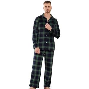 Vulcanodon Mens Pajama Set Soft Button Down Classic Lapel Comfy Long Sleeve Pajamas for Men Lounge Plaid Pjs Set with Pockets, Large