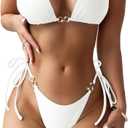 Cheeky Triangle Bikini Sets for Women Sexy String Bathing Suit 2 Piece (White, L)