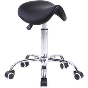 KKTONER Rolling Saddle Stool PU Leather Swivel Adjustable Rolling Stool with Wheels Salon Chair Black, 48 X 18.9 X 45 Cm
