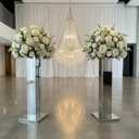 2PCS Tall Silver Vases for Centerpieces,31.5inch Stainless Steel Column Geometric Centerpieces Wedding Flower Stand Flower Floor Vase for Tables Wedding Anniversary