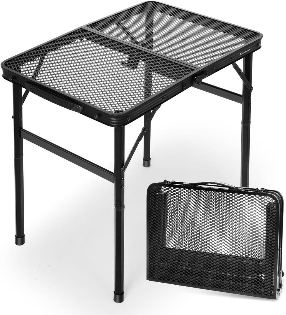 2Ft Small Folding Table with Carry Handle, Adjustable Height 10.622 in, Black Metal Mesh, Portable & Compact Indoor/Apartment/Card/Side/Grill Table, 23.615.8 in, 4 lb, 66 lb Capacity