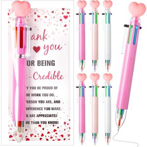 24 Sets Valentine Appreciation Pens Gifts Heart 6 in 1 Multicolor Ballpoint Pen Bulk with Inspirational Thank You Card Valentine Employee Appreciation Gifts for Staff Coworker Teacher Nurse