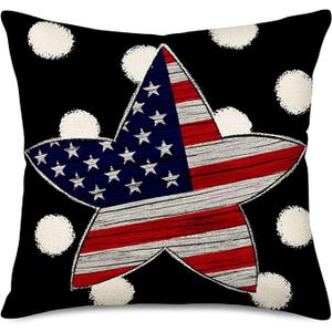 4th of July American Flag Pillow Covers  20"x12" 
Inch Black and White Polka Dots with Navy Red Stars and Stripes Throw Pillow Cases Independence Day Home