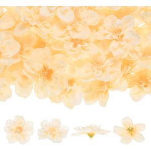 Artificial Flower Heads (2 Inch, Champagne) 50 PCS - Delphinium Silk Fake Flowers & Faux Floral Bulk, Apply to DIY Crafts/Wedding/Party/Decor/Home
