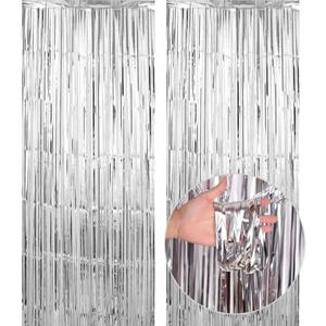 SET OF 2, BBPOOL Silver Backdrop for Birthday Decoration 2 Pack 3.2ft x 8.2ft Silver Tinsel Streamers Foil Fringe Curtains for Class of 2025 Graduation Decoration Baby Shower Birthday Party Decor