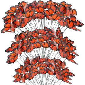 Augshy 75pcs 3D Monarch Butterfly Stakes Artificial Garden Monarch Butterfly Decorations for Day of The Dead Dia De Los Muertos Decor Halloween Party Supplies (3 Size)