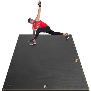 GXMMAT Large Exercise Mat 6'x4'/6'x5'/6'x6'(7mm), Thick Workout Mats for Home Gym Flooring, Extra Wide Non-Slip Durable Cardio Mat, Shoe Friendly, Perfect for Plyo, MMA, Jump Rope, Weights, Fitness (6*6 FT, Black Real)