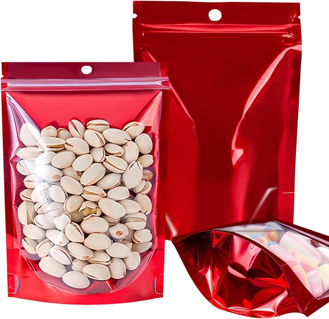 100PCS Mylar Bags for Food StorageResealable Bags for Small Business with Clear Windonw,4x6 inch Smell Proof Bags Stand Up Zipper Pouches Aluminum Foil Sealable Bag for Packaging Cookie,Snack