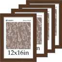 12x16 Picture Frame 4 Pack - Brown, Natural Wood Grain, HD Tempered Glass, 12 x 16 Photo Frame for Wall