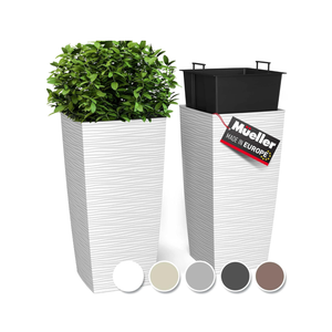 Mueller M-Resin Heavy Duty Tall Planters for Outdoor Plants, Indoor Grande Plant Pots, Boxes, Trees, Flower Pots, 2-Piece Set, 18”, Modern Design, Built-in Drainage, Front Porch Decor, White