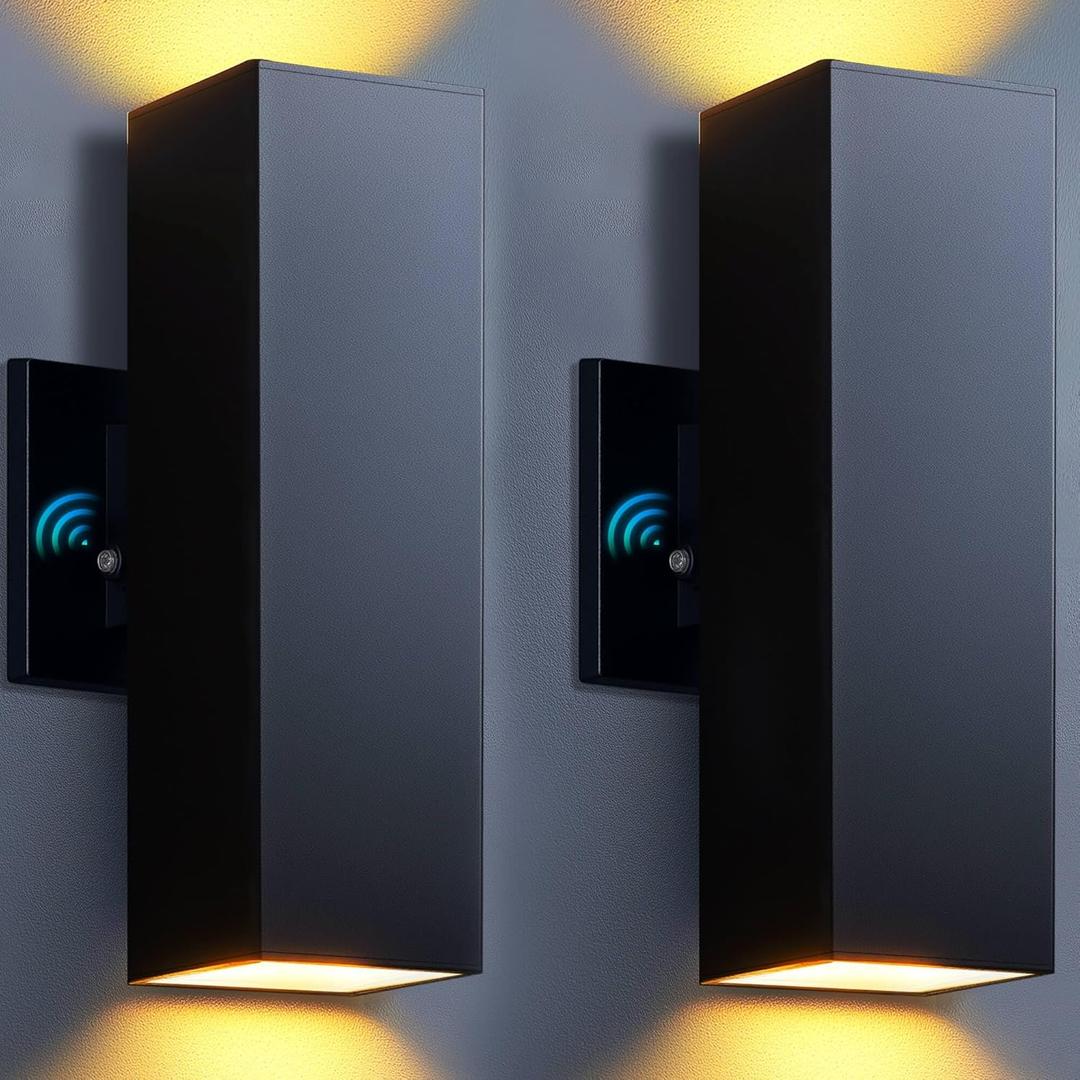 KIZON Outdoor Wall Lights with Dusk to Dawn Sensor 2 Pack, Aluminum Outdoor Light Fixture with LED Bulbs, Waterproof Up and Down Lights for House Porch Doorway, ETL Listed