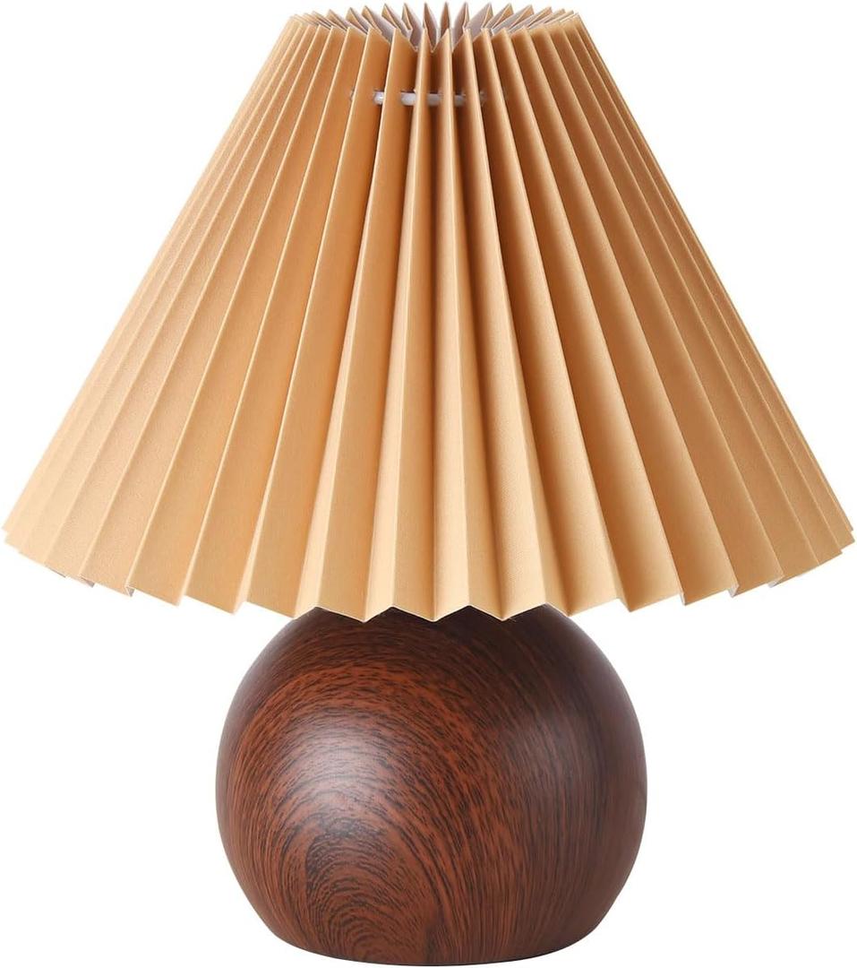 KUNJOULAM Small Pleated Table Lamp, Modern Bedside Nightstand Lamp with Coffee Lampshade, Cute Lamp for Bedroom Living Room Home Office Decor with E12 Bulb (Brown)