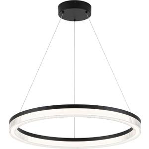 SUNMOO Modern Black Led Pendant Light, 36W Dimmable LED Chandelier Lighting Fixture, 1 Ring Circular Hanging Led Pendant Lighting for Living Room Dining Room Kitchen Island Foyer Office
