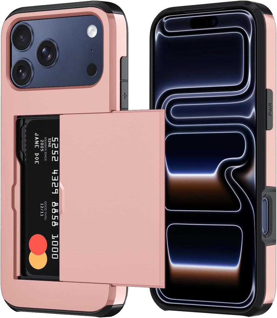 Qinmay Compatible with iPhone 17 Pro Max Case Wallet,Built-in Card Holder, Heavy Duty Protective Dual Layer Shockproof Hidden Card Slot Slim Wallet Phone Cover for iPhone 17 Pro MaxRose Gold