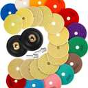 14 Pack 4 Inch Diamond Polishing Pads Kit with 2PCS 5/8-11 Backer Pad 12PCS Wet/Dry Polish Pad Set for Drill Grinder Polisher 50-8000 Grit Pads for Granite Marble Stone Concrete Countertop Quartz