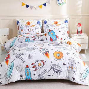 Mewevhom 8 Pieces Full Size Comforter Sets Bed in a Bag for Kids,Space Rocket Astronaut Comforter,Solar System Planet Bedding Sets with Sheets for Boys Girls