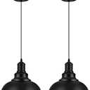 LOEHINLE 2PCS Pendant Lighting, Vintage Industrial Fixtures, Black Metal Chandelier Lights, Ceiling Lamp for Kitchen Home Island Dining Room Bedroom, 11.4 inches, 2 Pack Pendant