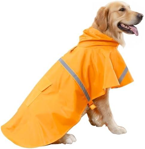 HAPEE Dog Raincoats with Reflective Strip Hoodie,Poncho Jacket for Large Dogs fit Golden Retriever Doodle (B2-Orange, 34C (120-140 lbs)) 2XL++