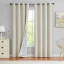 Beige Full Blackout Curtain Panel Thermal Insulated Energy Efficient Window Treatment for Bedroom Heavy Linen Texture Solid Drapes 8 Grommets Top for Living Room with Liner, Beige, 50"x90"x2