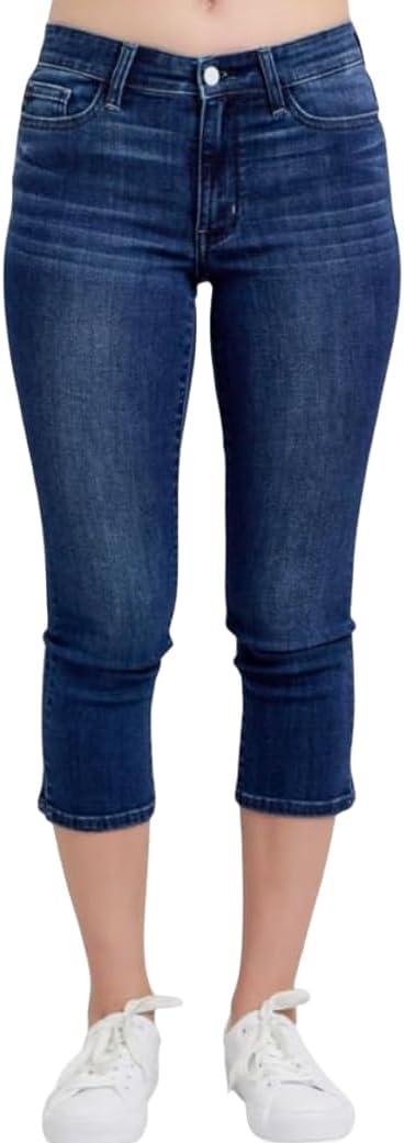 Judy Blue Dark Wash Mid Rise Capris (US, Numeric, 13, Regular, Regular, Blue)