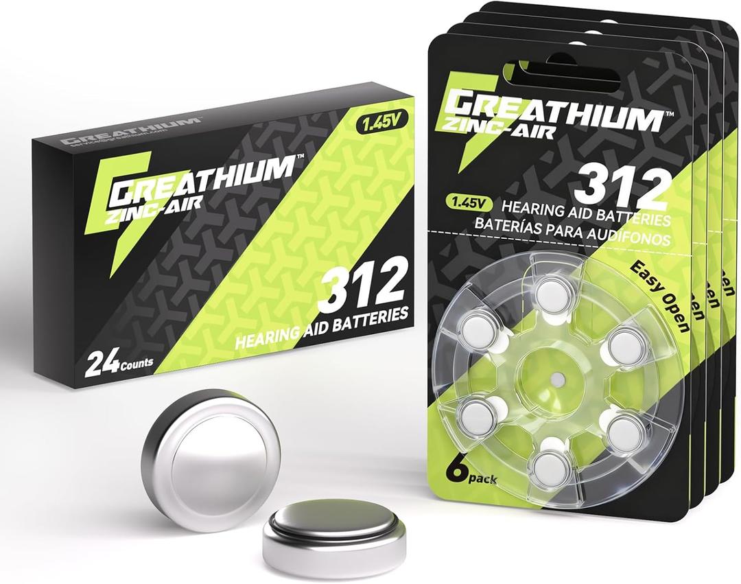Hearing Aid Batteries Size 312, 24 Pack, 1.45v Zinc Air, Easy Open Packaging & Longest Lasting