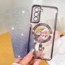 Fiyart Designed for Samsung Galaxy S21 Case,Compatible with MagSafe Love Heart Plating Camera Protection Clear Glitter Magnetic for Women Girls Shockproof Phone Cover Bumper 6.1"-Purple