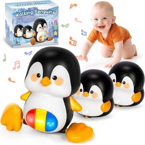 Baby Toys 6-12 Months, Musical Penguins Crawling Infant Toys, Early Learning Toy for Tummy Time with Light & Sound, Birthday Gifts for Babies Newborn Boys Girls 6 7 8 9 10 11 Months 1 Year Old (Black)