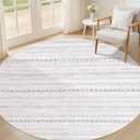 Nakagishi Round Rug Boho Area Rugs: 4x4 Washable Large Circle Neutral Soft Stain Resistant Non-Slip Carpet for Women Aged 25-45 Farmhouse Decor Enthusiasts - Living Room Bedroom Dining Room Nursery
