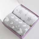 Bassinet Sheets Fit for Simmons Kids By The Bed City Sleeper Bassinet(Twins), Moses Basket and Hospital Bassinet, 100% Cotton, 2 Pack, Gray and White Print