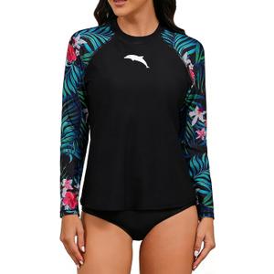 Halcurt Womens Long Sleeve Rash Guard Swim Shirts with Built in Bra UPF50+ Sun Protection Swimsuit Top, Medium