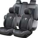 FLORICH Leather Seat Covers, Seat Covers Full Set, Car Seat Protectors 5 Seats, Automotive Seat Covers Fit for Most Cars Trucks SUV- Gray&Black