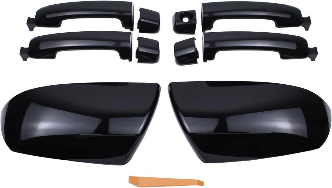 MOTOKU Black Mirror Cover and Exterior Door Handles Kit for Toyota Tundra Sequoia 2007-2022 Outer Outside Driver and Passenger Side