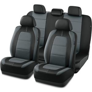 Road Comforts Car Seat Cover, Leather Car Seat Cover Full Set, Automotive Seat Covers, Airbag Compatible Universal Fit for Most Cars (Gray)