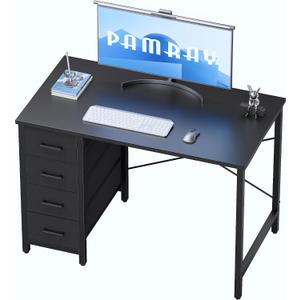 Pamray 32 Inch Computer Desk with 4 Drawers Small Office Desk for Home Bedroom Study Writing Simple Modern Computer Table Black