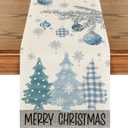 Artoid Mode Blue Pine Trees Merry Christmas Table Runner, Winter Xmas Holiday Kitchen Dining Table Decoration for Home Party Decor 13x72 Inch