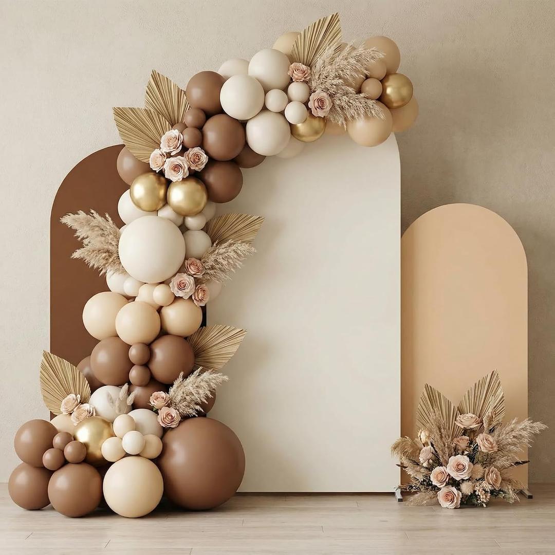 SmoothNovelty Set of 3 Wedding Arch Cover 4ft/5ft /6ft Spandex Fitted Wedding Arch Stand Covers 2 Sided Round Top Backdrop for Birthday Party Baby Shower Ceremony Banquet(Beige, Brown, White)