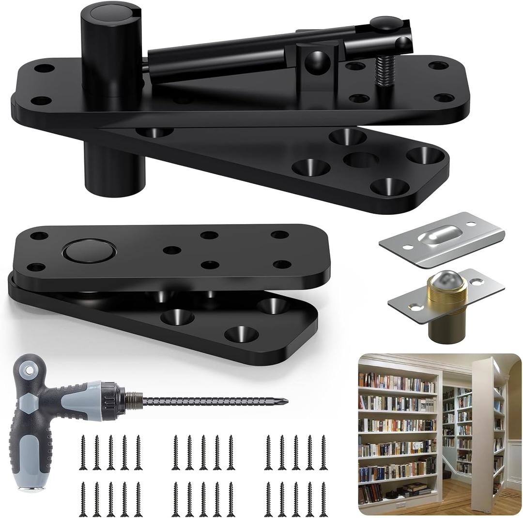 Pivot Hinge, Heavy Duty Hidden Door Hinge for Wood Secret Door, Pivot Door Hardware for Hidden Door Bookcase, 360 Degree Rotation Stainless Steel Invisible Pivot Hinge System  Black (Large)